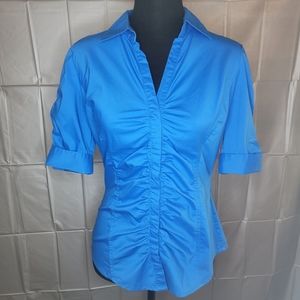New York & Company Blue Ruched Blouse